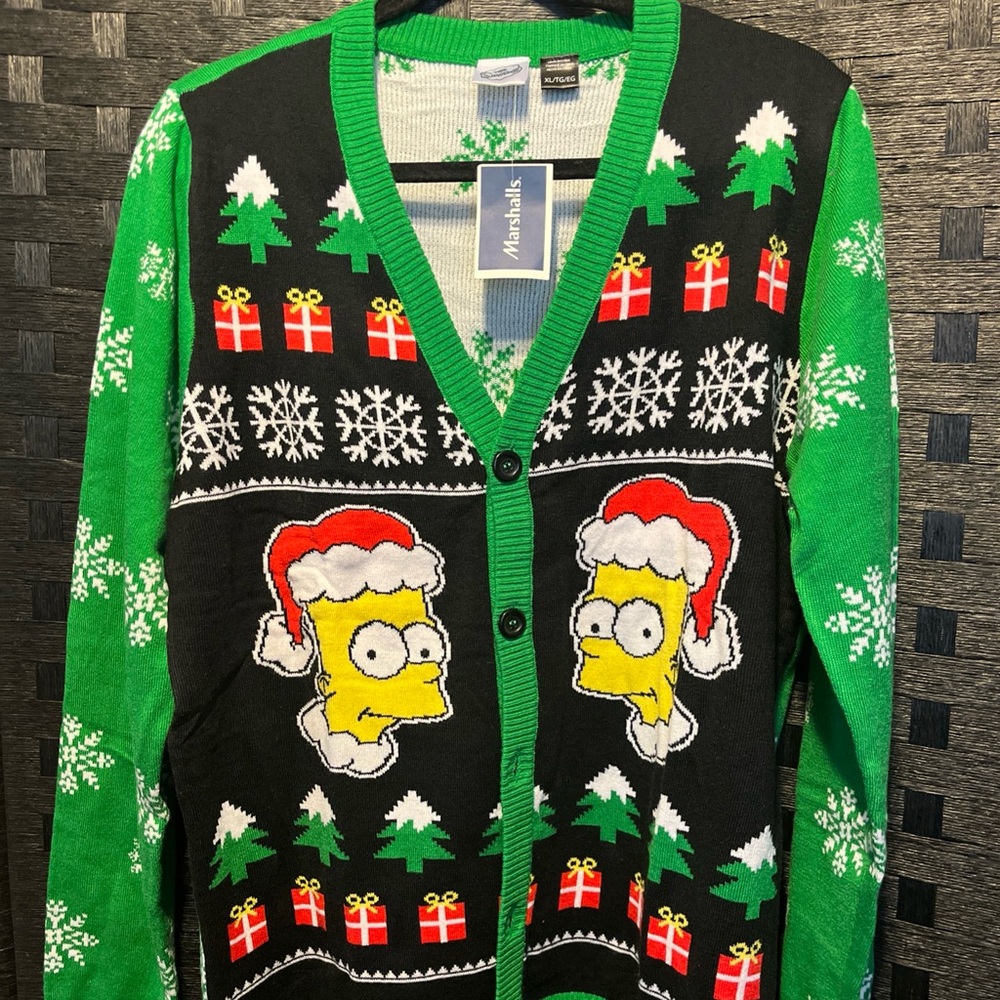 The SImpsons Santa Bart Ugly Christmas Cardigan Sweater Size X-Large